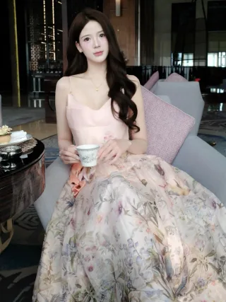 Ảnh 4 của Váy dài hồng pastel Zimerman hai dây