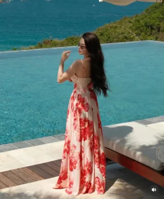 Ảnh 3 của Đầm maxi hoa đỏ voan nữ NAN
