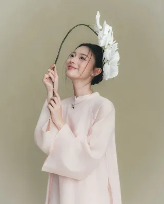 Ảnh 1 của Áo dài nữ hồng pastel Hạ Vy Dob