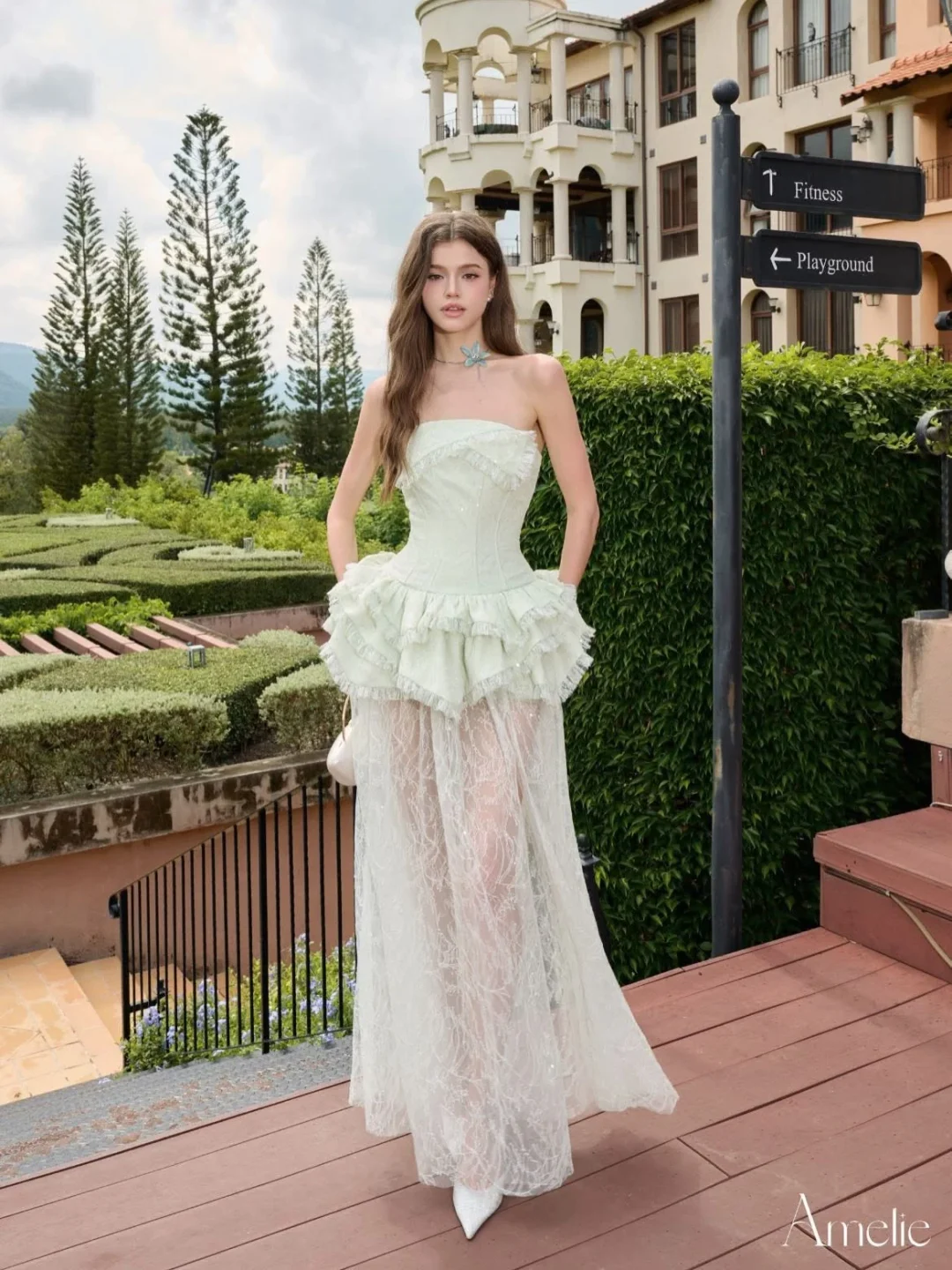 Ảnh 1 của Váy tiệc strapless xanh mint Amelie