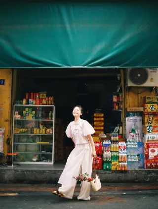 Photo 4 of Áo dài REMMUS Cát An hồng pastel thêu chim