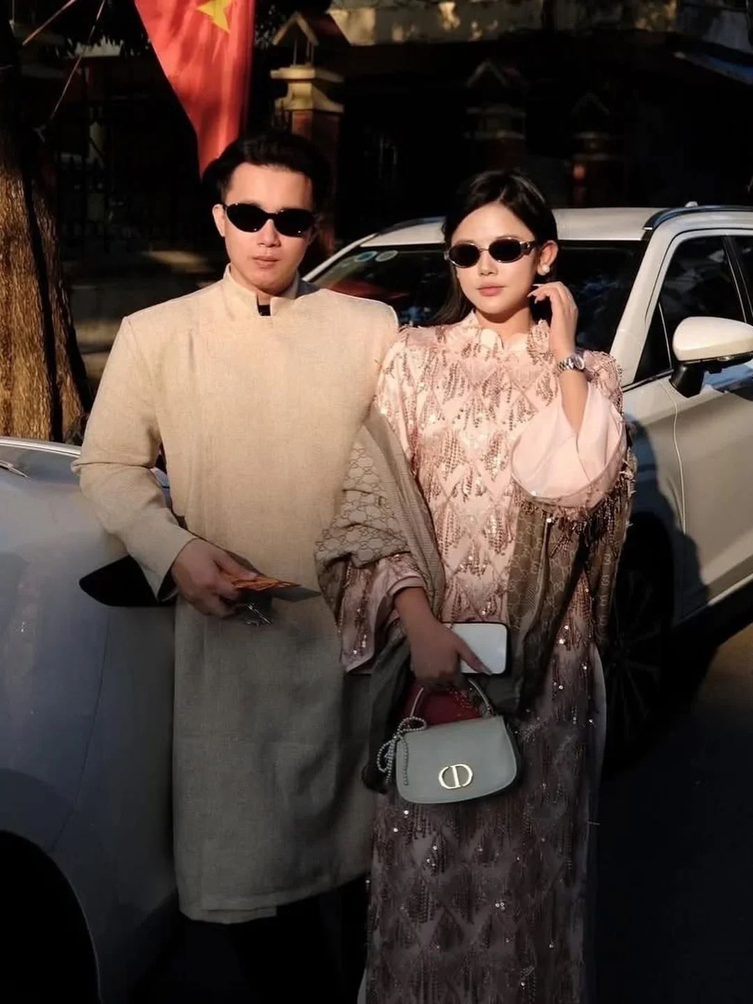 Photo 6 of Áo dài hồng phấn sequin tua rua nữ