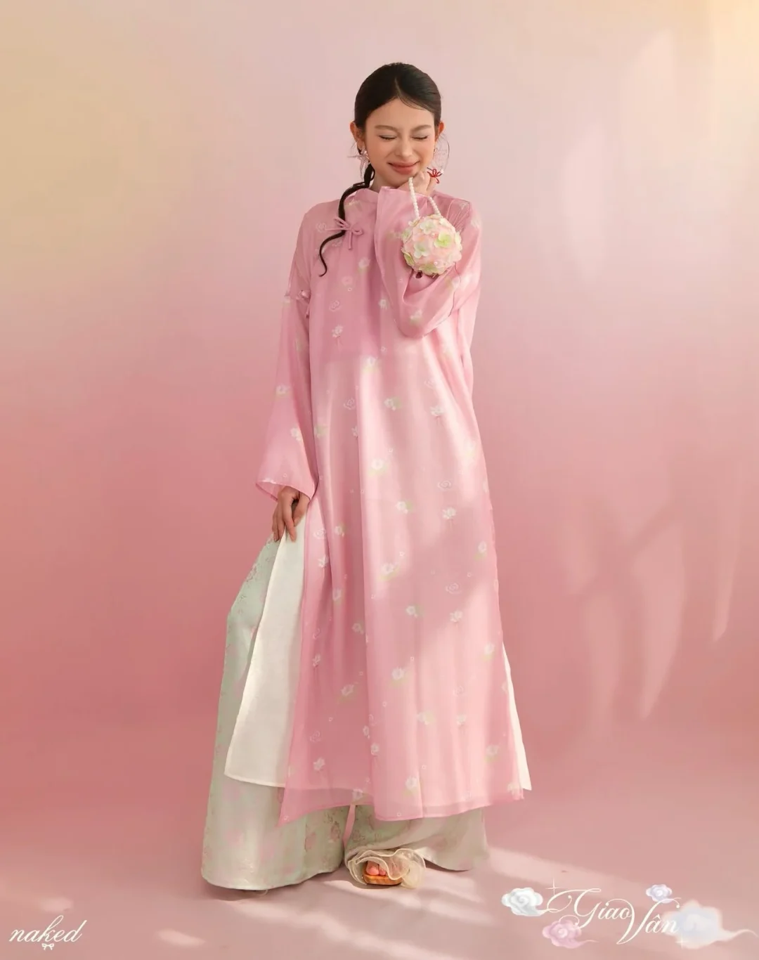 Photo 2 of Áo dài lụa hồng cách tân Tường Vân Naked by V