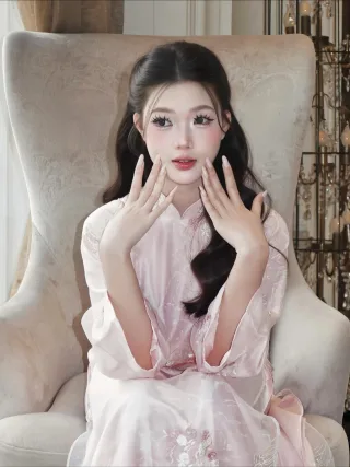 Ảnh 4 của Áo dài tơ thêu hồng nhạt Ngọc Vân Rozzy