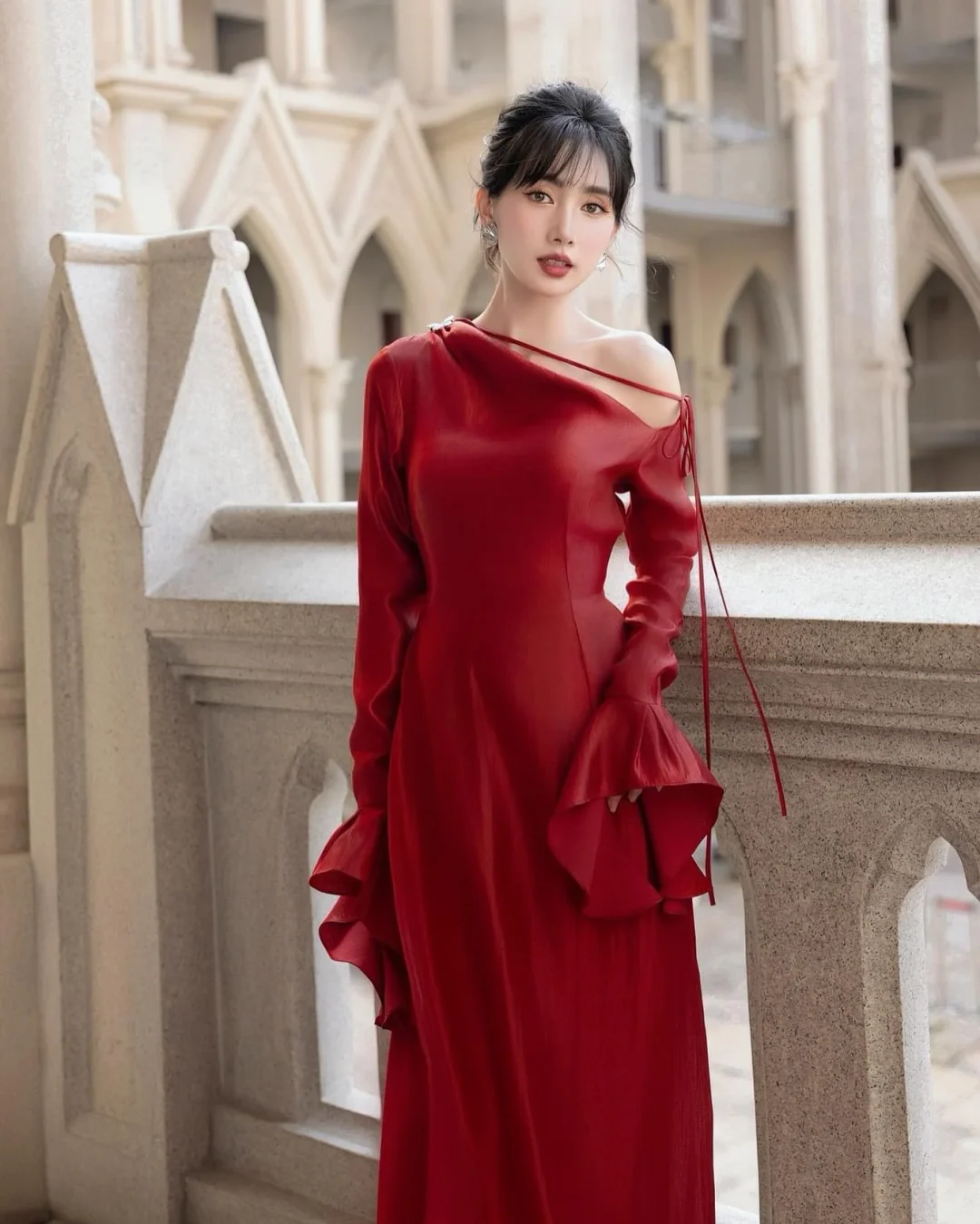 Ảnh 3 của Áo dài Carina đỏ cách tân nữ