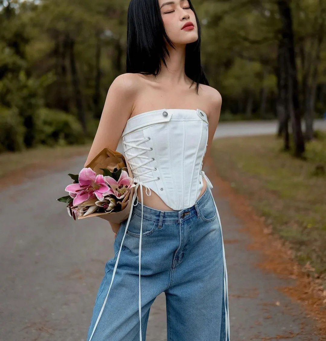 Ảnh 3 của Corset Chloe trắng phối xanh mint nữ