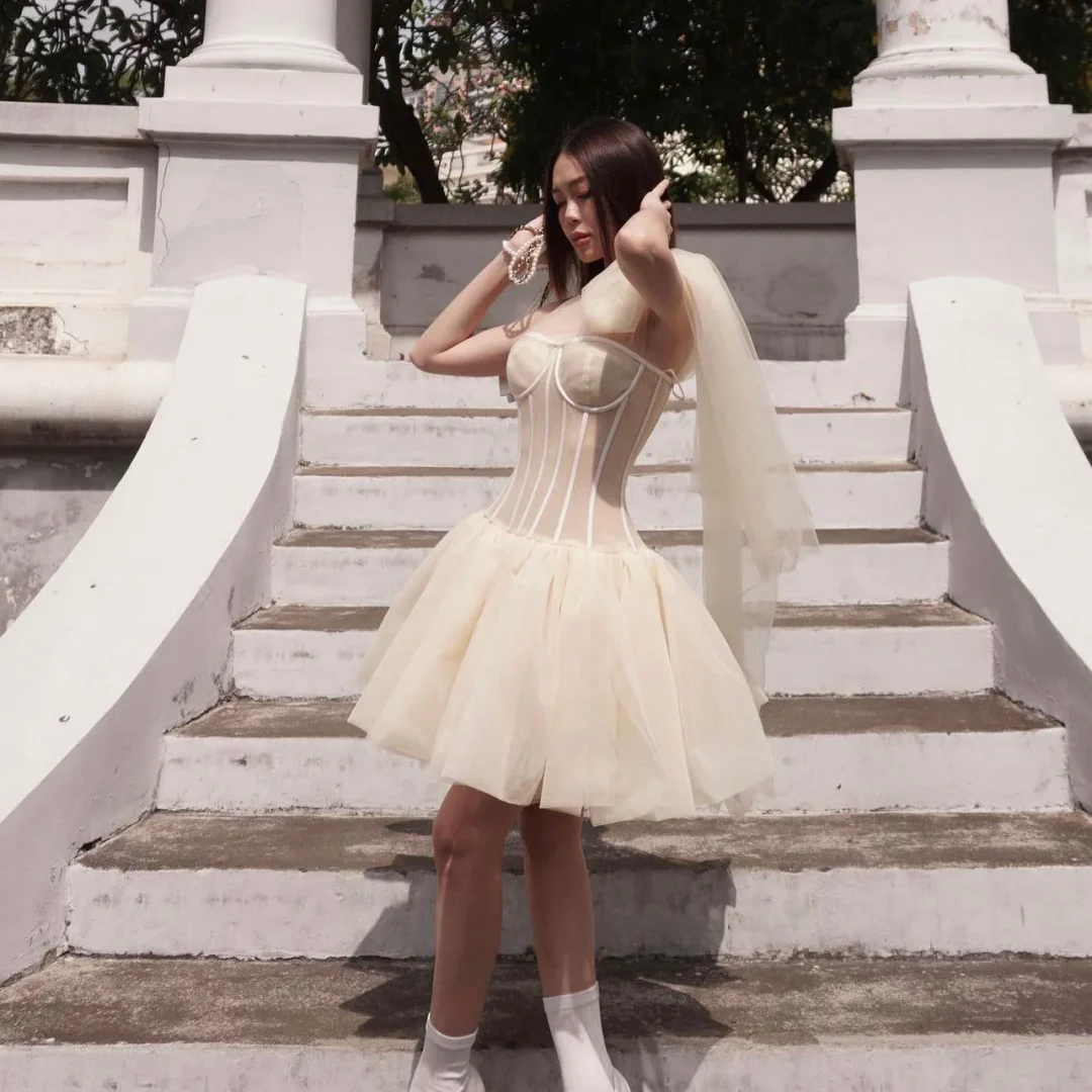 Ảnh 4 của Váy tiệc tulle ngắn kem Eser de Léna