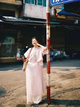 Photo 2 of Áo dài REMMUS Cát An hồng pastel thêu chim