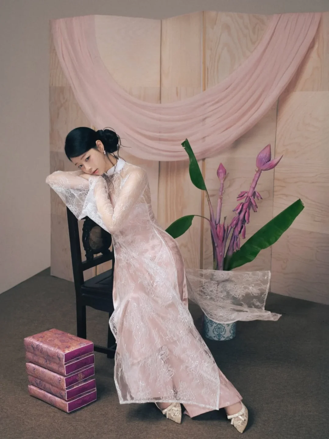 Photo 6 of Áo dài ren hồng pastel Duyên DH0021