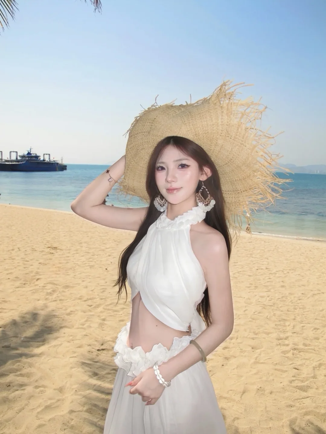 Photo 10 of Set váy xếp li cổ chéo trắng nữ