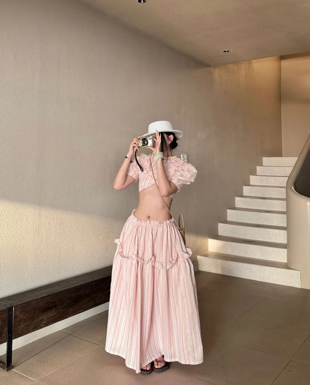Photo 6 of Set Lullaby SH0003 Crop Top Váy Sọc Hồng Nữ