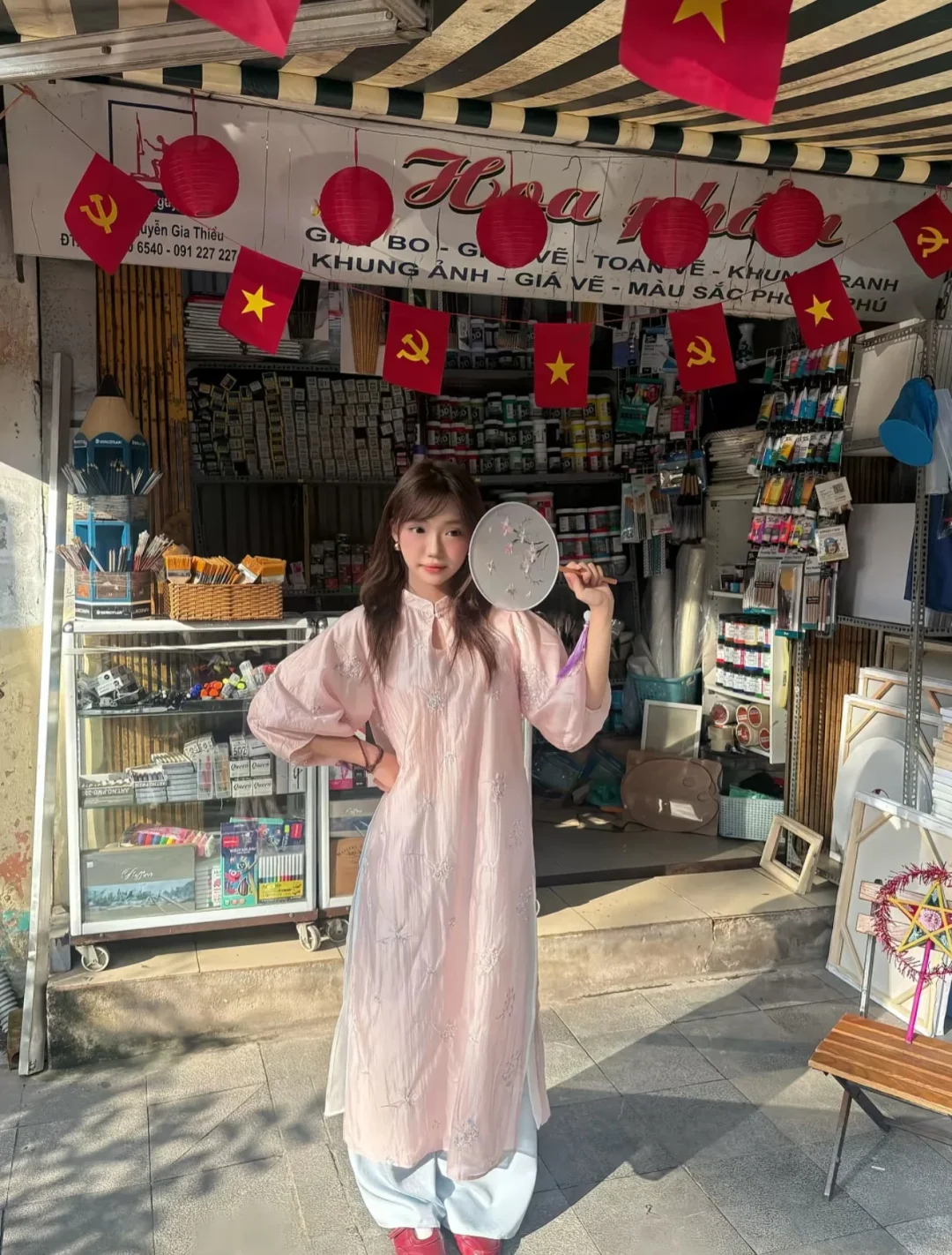 Photo 3 of Áo dài nữ hồng thêu voan DH0016