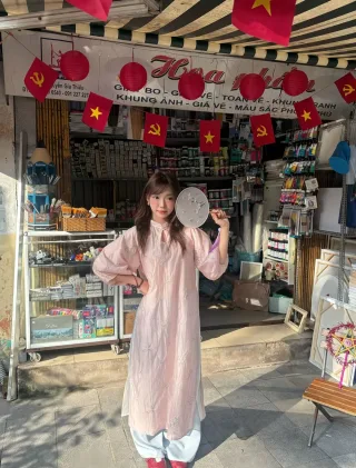 Photo 3 of Áo dài nữ hồng thêu voan DH0016