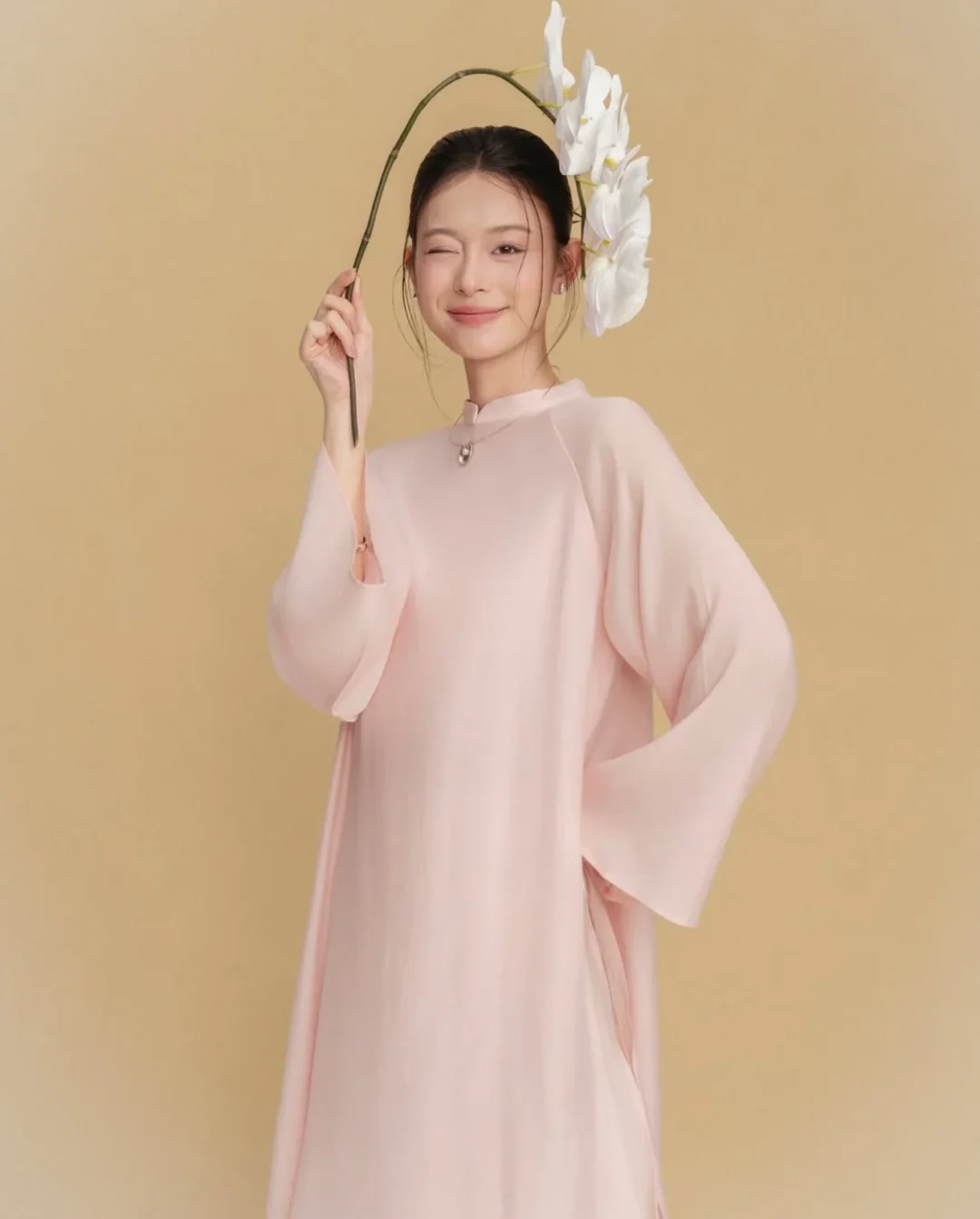 Ảnh 3 của Áo dài nữ hồng pastel Hạ Vy Dob
