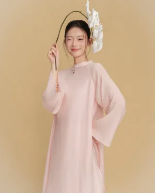 Ảnh 3 của Áo dài nữ hồng pastel Hạ Vy Dob