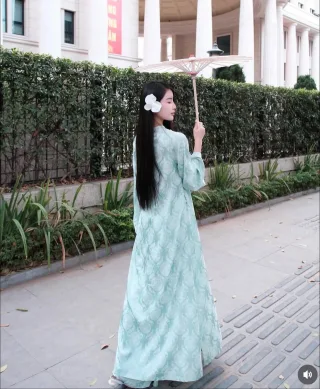Photo 3 of Áo dài Mãn Anh Đường xanh mint freesize