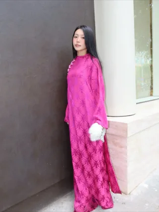 Photo 4 of Áo dài Mãn Anh Đường hồng freesize nữ