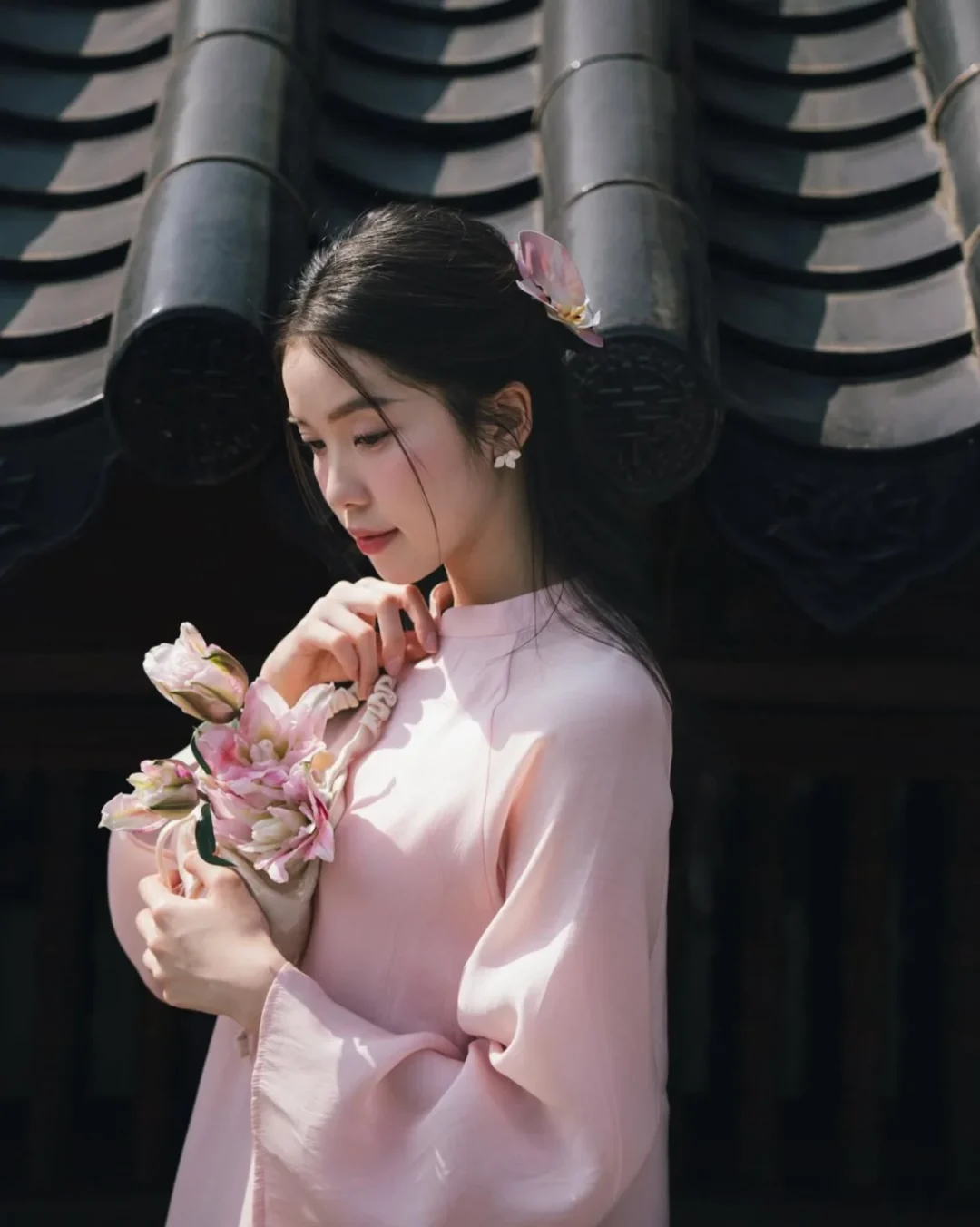 Photo 10 of Áo dài nữ Dob Hạ Vy màu hồng nhạt