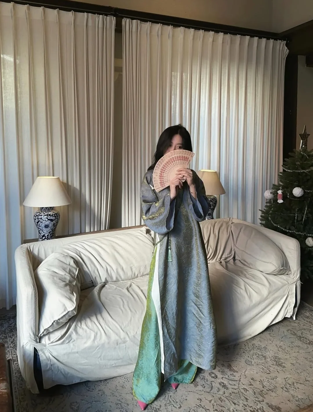 Photo 3 of Áo dài Dạ Lam lụa xanh cách tân nữ