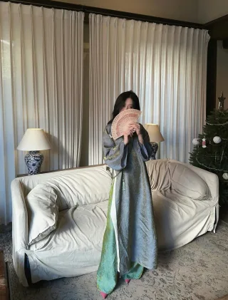 Photo 3 of Áo dài Dạ Lam lụa xanh cách tân nữ