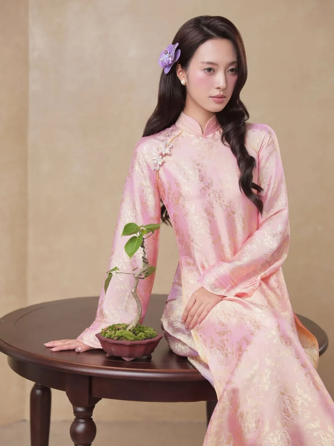 Photo 2 of Áo dài lụa hồng pastel Mộng Uyển