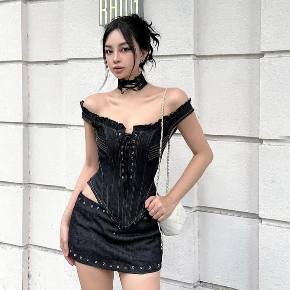 Ảnh 4 của Set váy corset denim kèm choker Lsoul