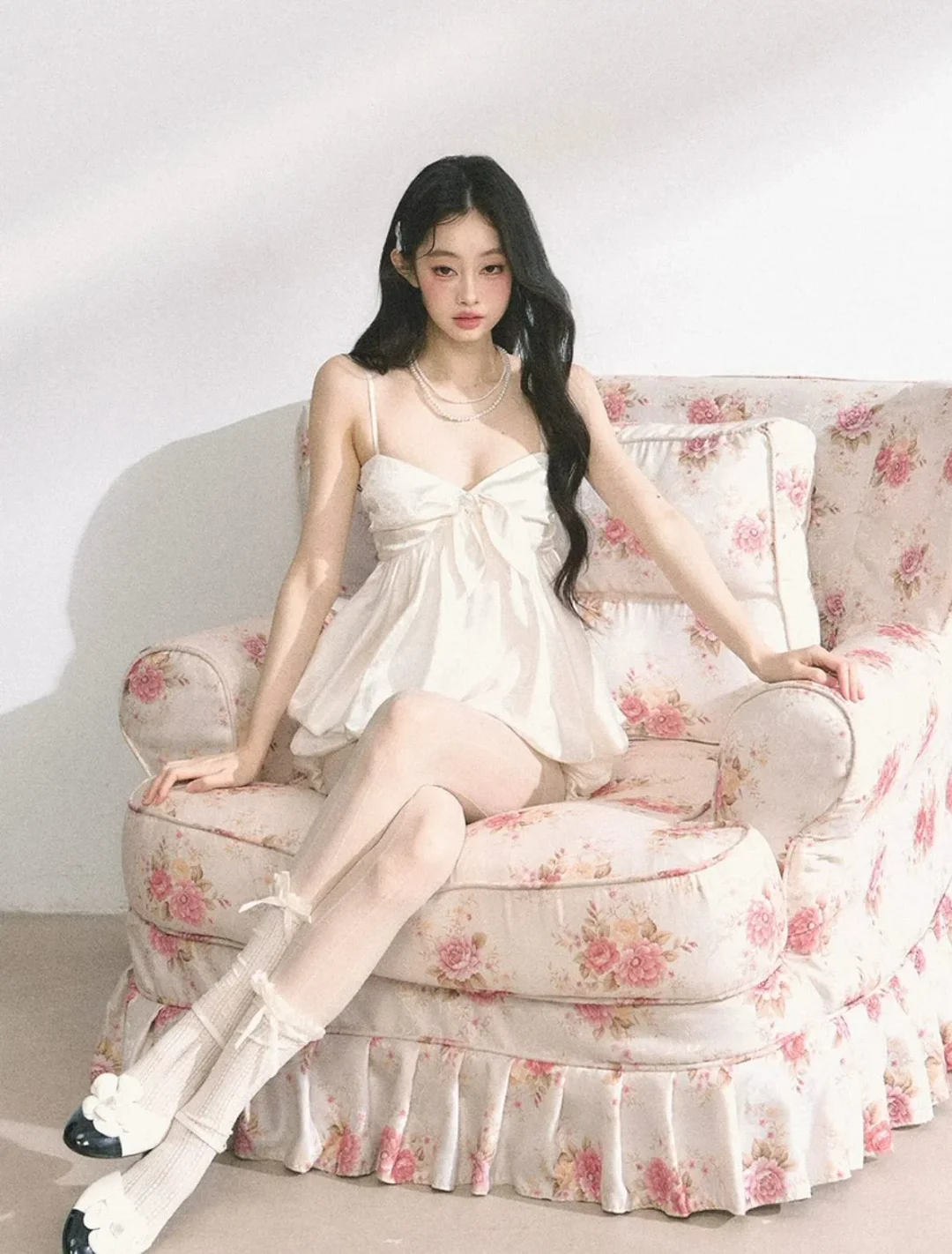 Photo 1 of Set áo dây bồng bềnh trắng Shaoyeyan nữ