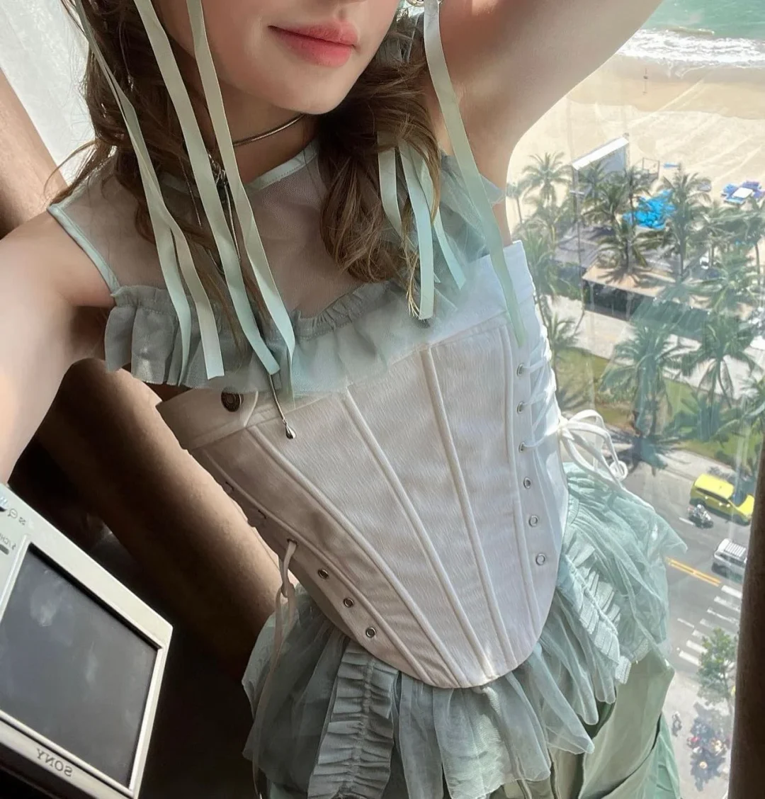 Ảnh 5 của Corset Chloe trắng phối xanh mint nữ