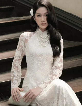Ảnh 3 của Áo dài ren trắng nữ Tú Vy Maison Havu