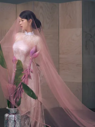 Photo 3 of Áo dài ren hồng pastel Duyên DH0021