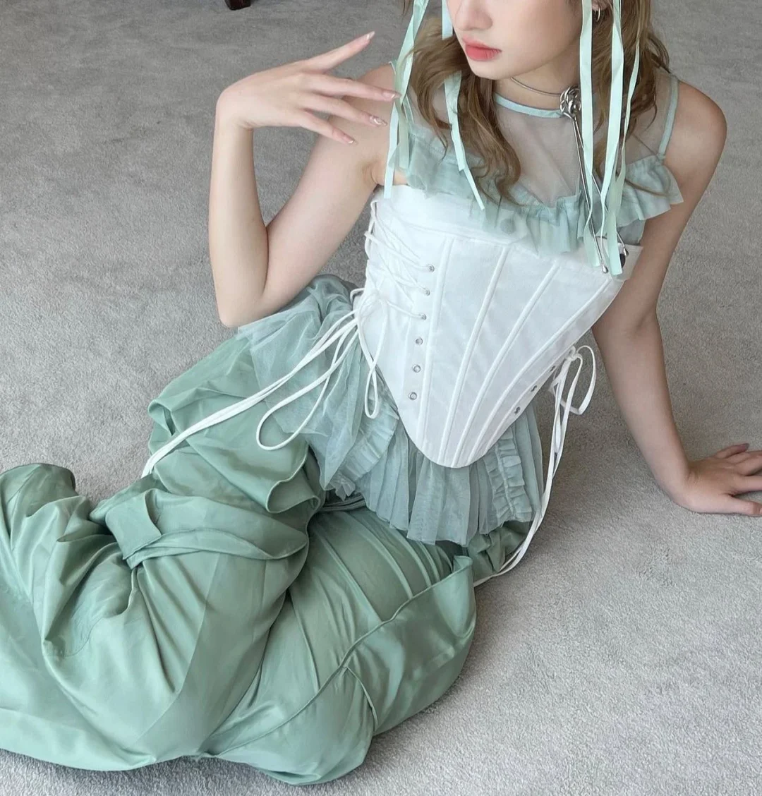 Ảnh 1 của Corset Chloe trắng phối xanh mint nữ