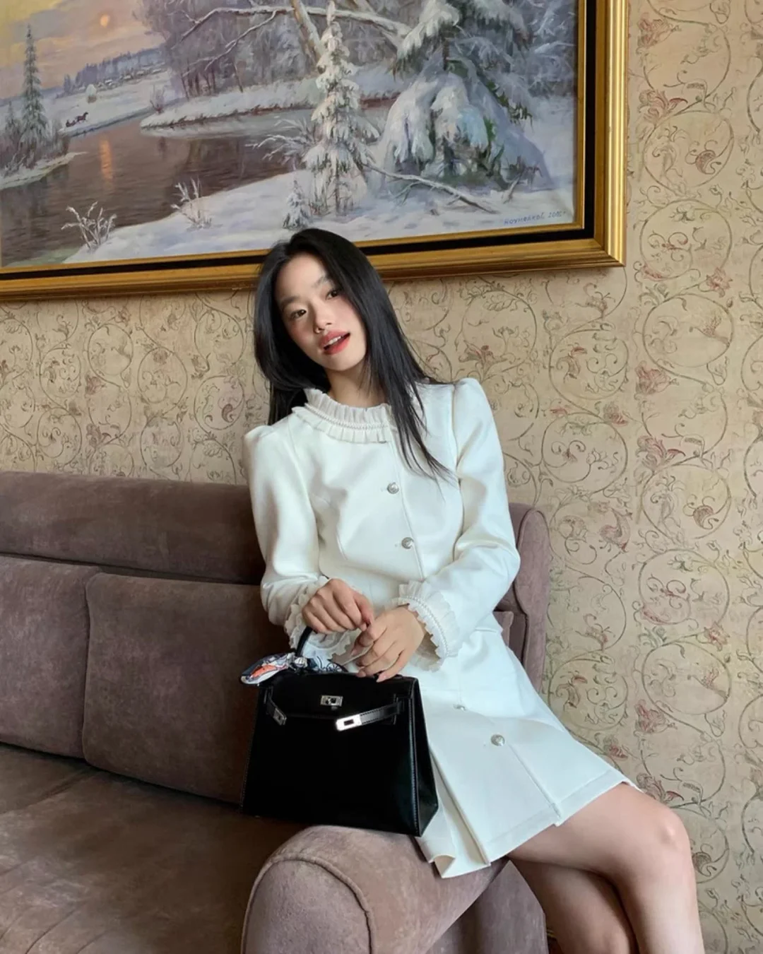 Photo 10 of Váy len trắng xếp li cổ ren KANO