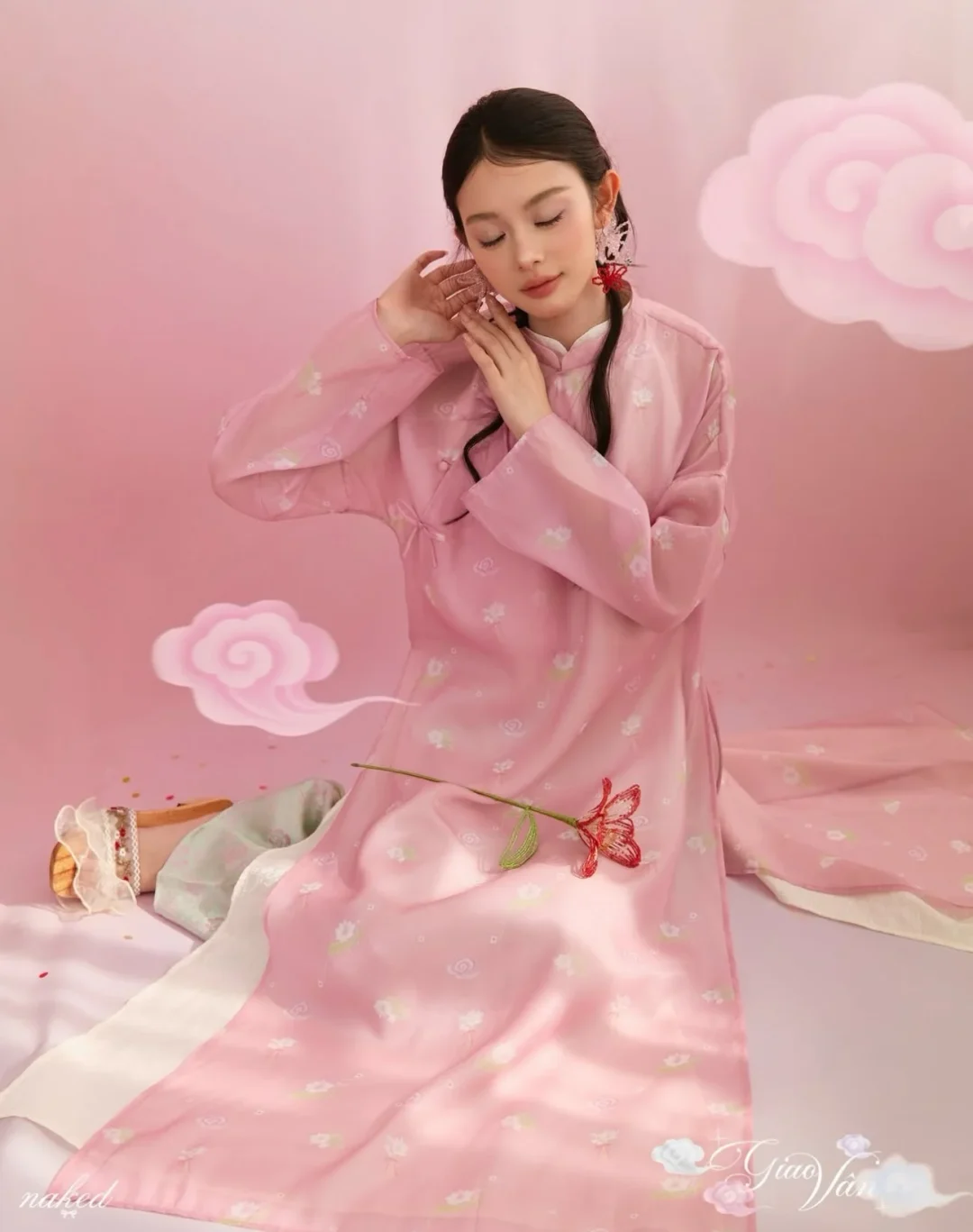 Photo 1 of Áo dài lụa hồng cách tân Tường Vân Naked by V