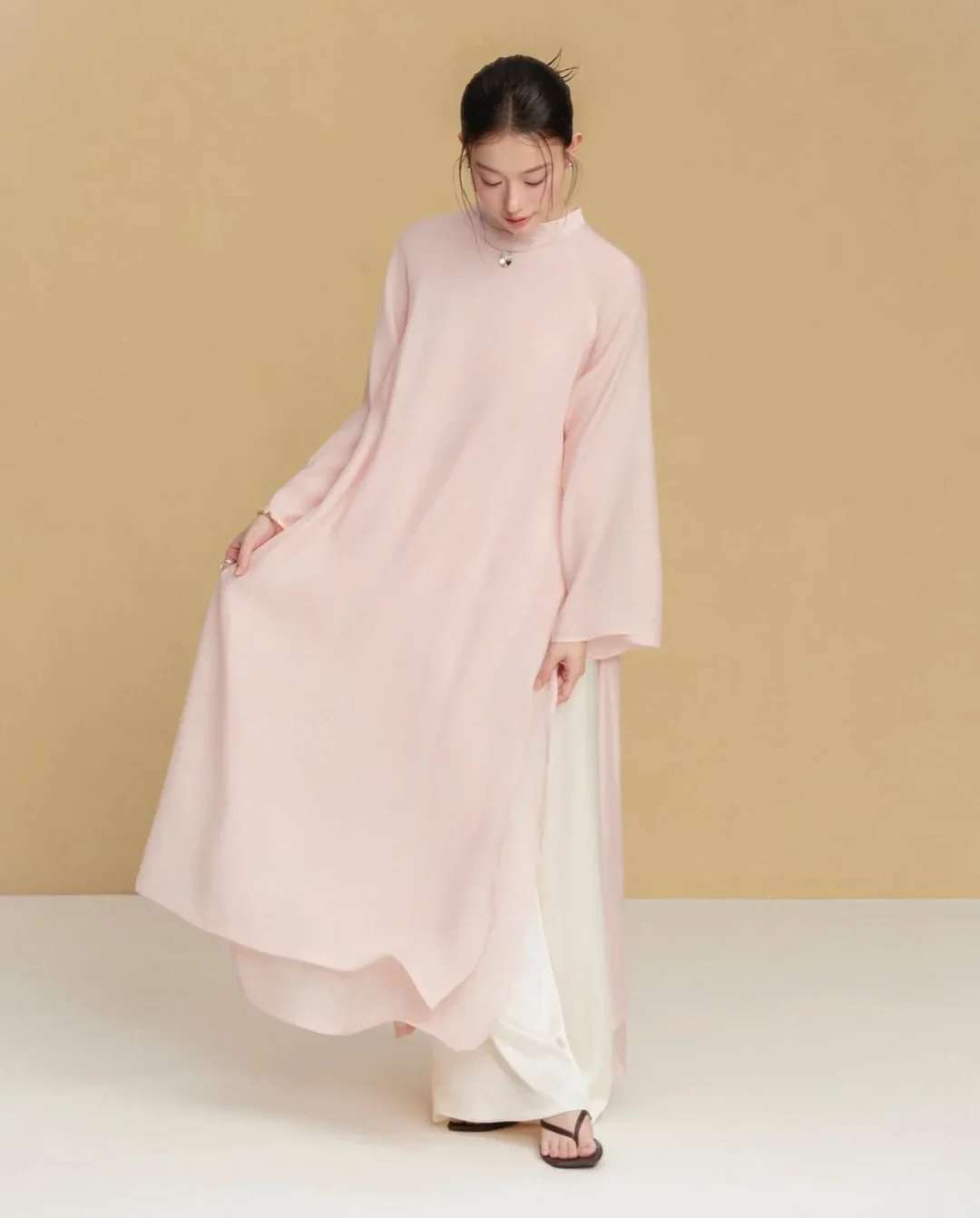 Ảnh 5 của Áo dài nữ hồng pastel Hạ Vy Dob