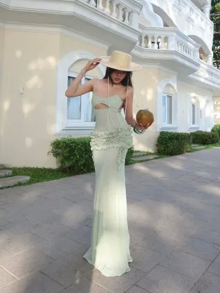 Ảnh 4 của Váy maxi cut-out mint Zena Doublebizz