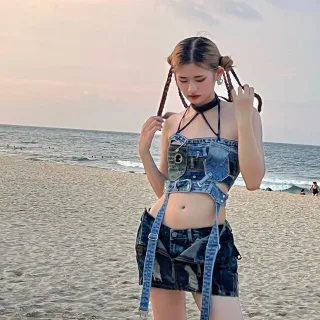 Ảnh 4 của Áo crop denim custom halter CHU DADA