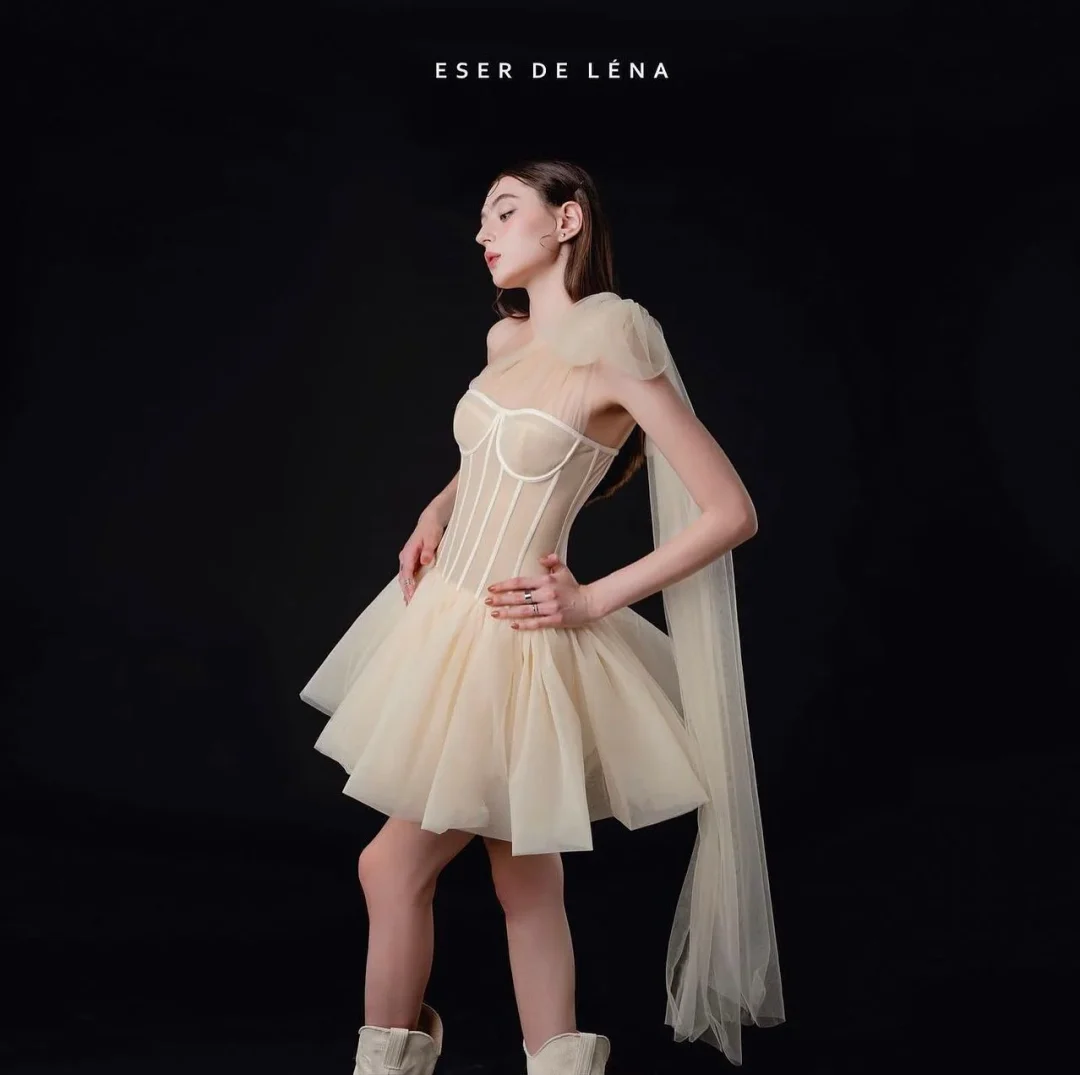 Ảnh 1 của Váy tiệc tulle ngắn kem Eser de Léna