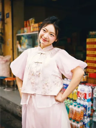 Photo 1 of Áo dài REMMUS Cát An hồng pastel thêu chim