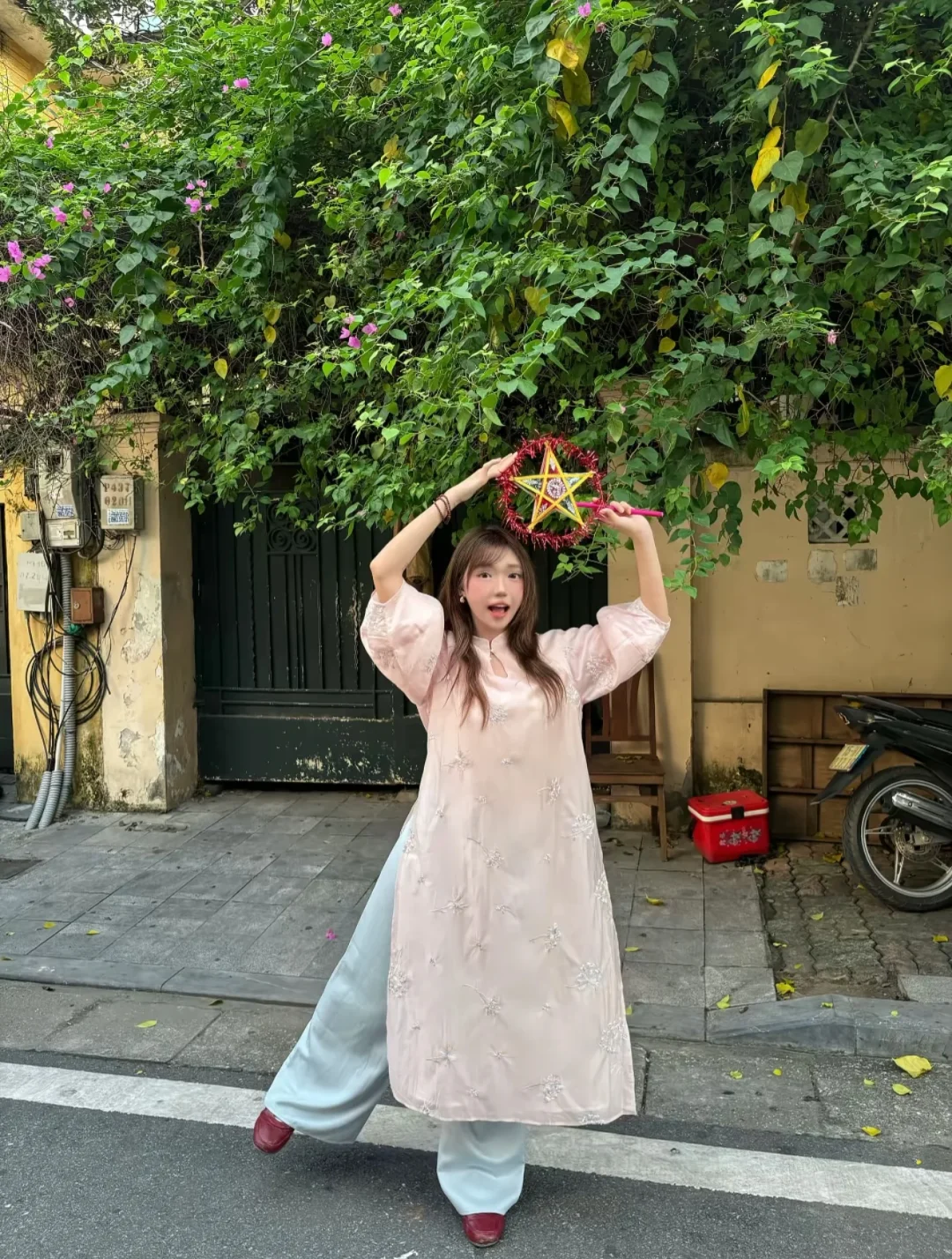 Photo 7 of Áo dài nữ hồng thêu voan DH0016