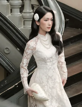Ảnh 1 của Áo dài ren trắng nữ Tú Vy Maison Havu