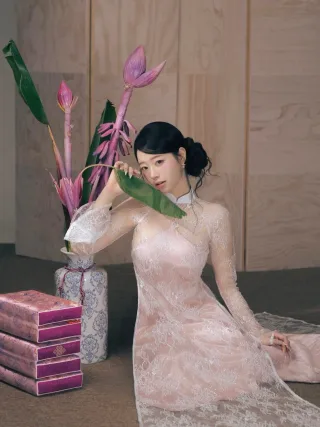 Photo 1 of Áo dài ren hồng pastel Duyên DH0021
