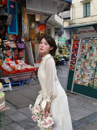 Photo 4 of Áo dài Mộc Miên trắng cách tân nữ