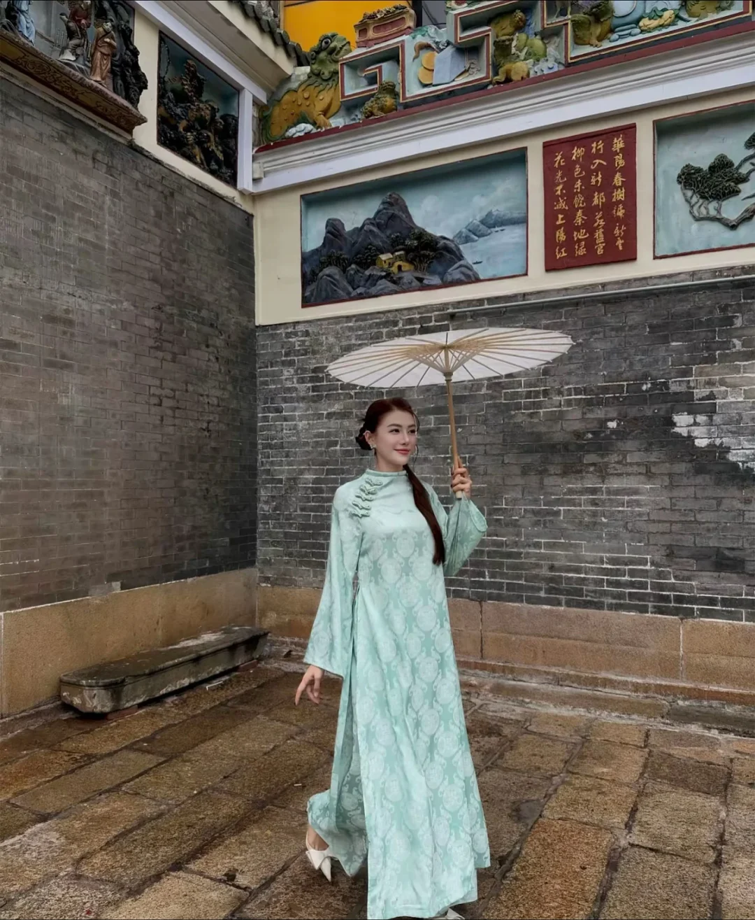 Photo 9 of Áo dài Mãn Anh Đường xanh mint freesize