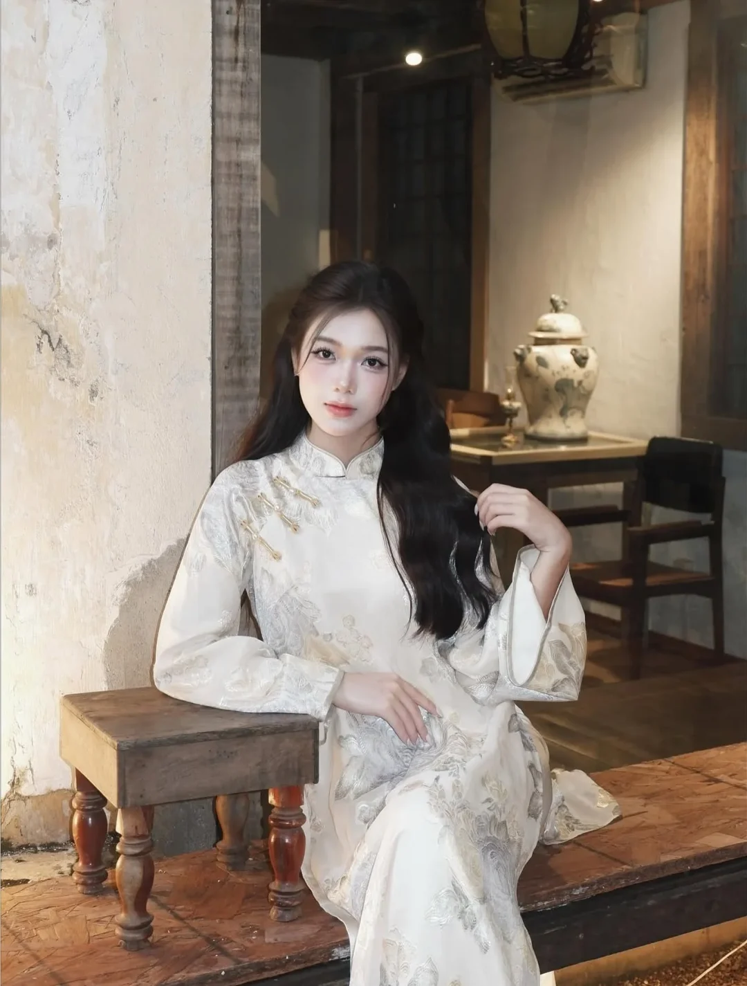 Ảnh 4 của Áo dài lụa cách tân cúc bạc Minh Châu