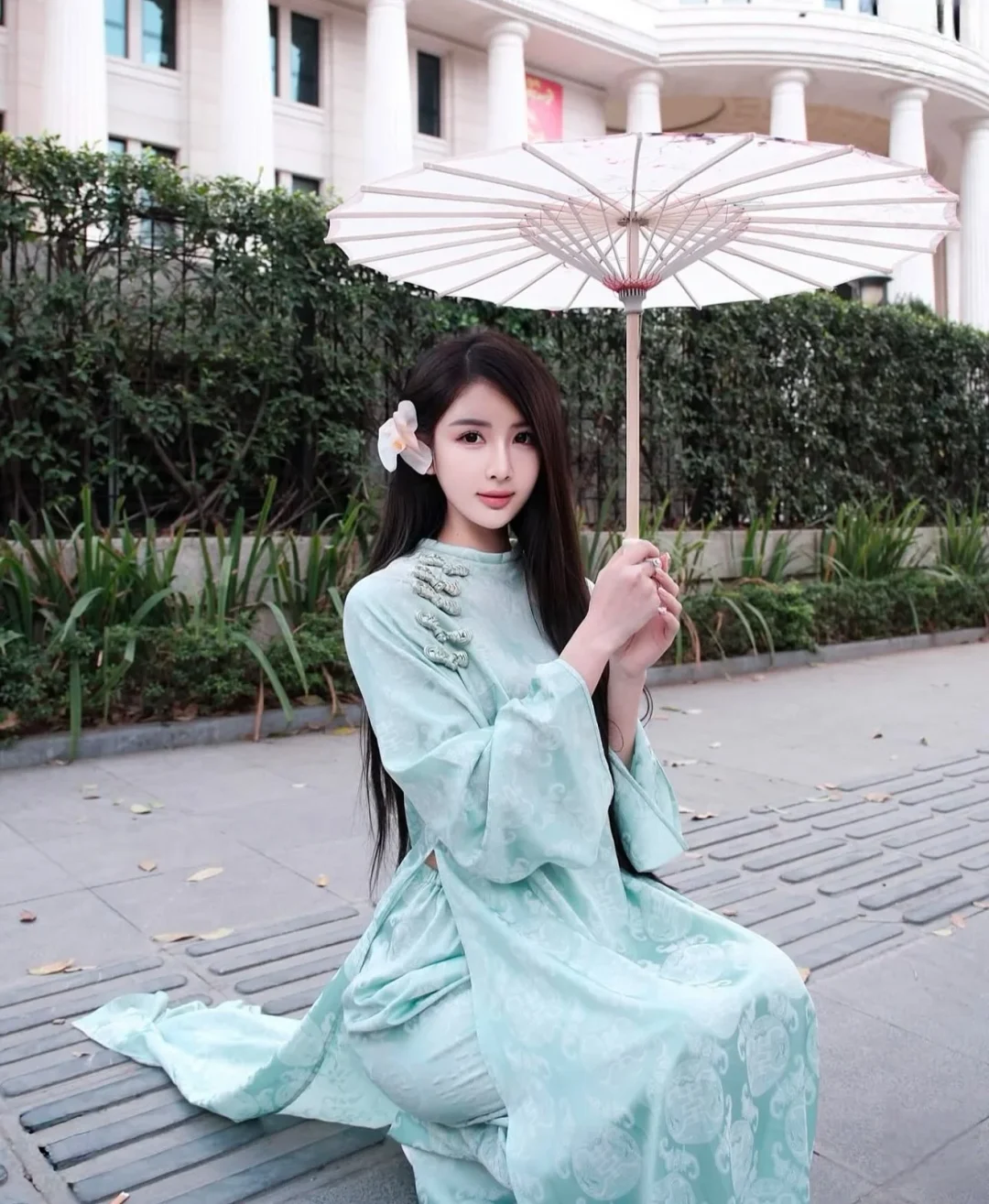 Photo 1 of Áo dài Mãn Anh Đường xanh mint freesize