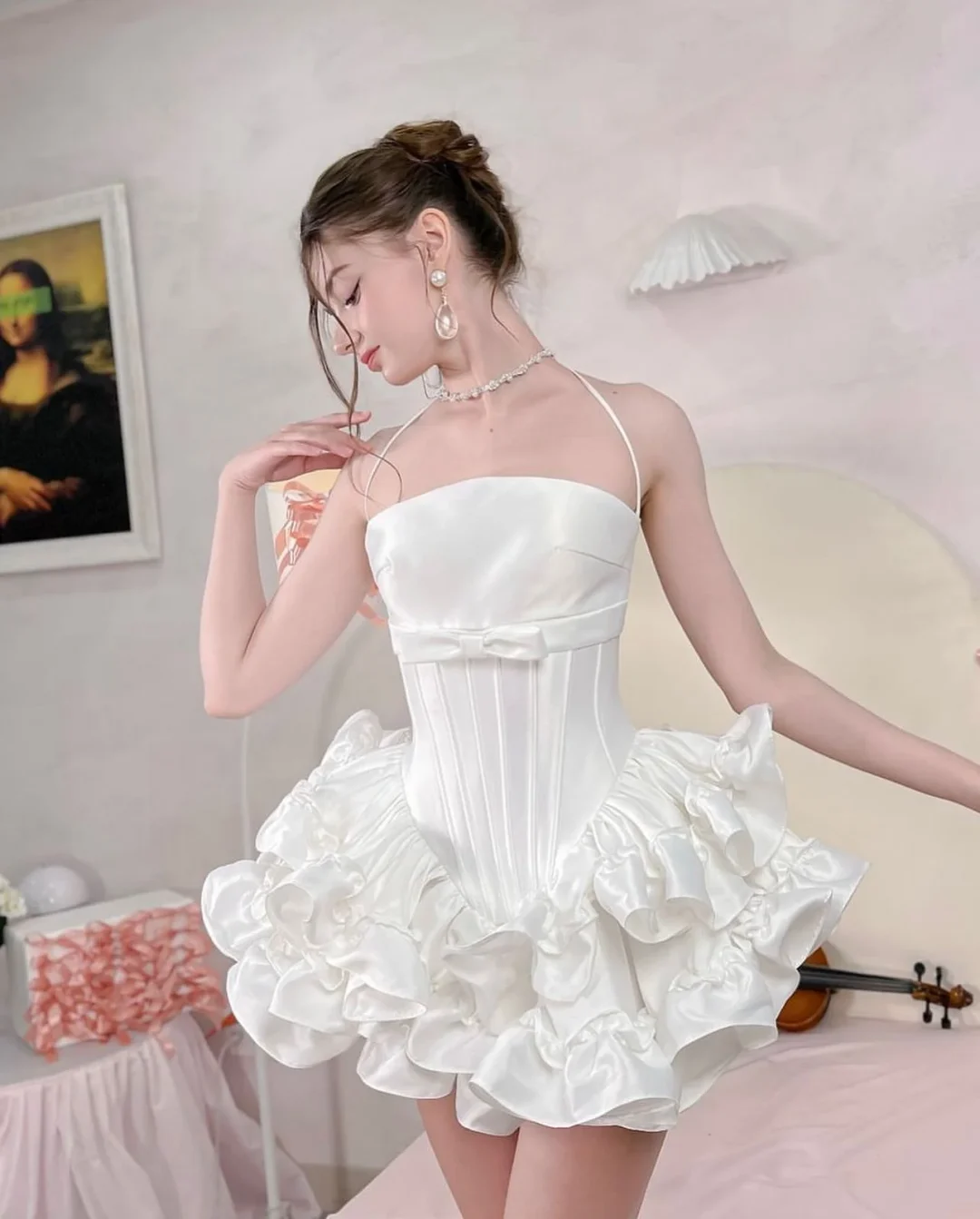 Ảnh 5 của Váy tiệc trắng corset ruffle Lola