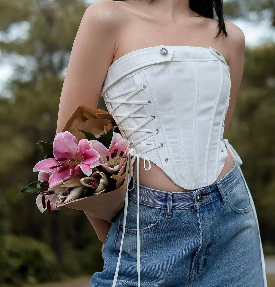 Ảnh 10 của Corset Chloe trắng phối xanh mint nữ