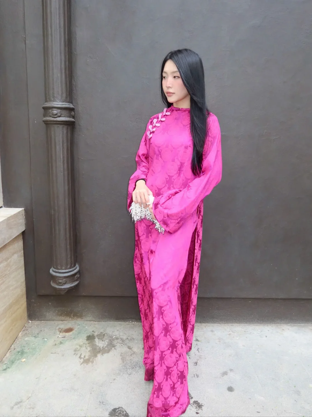 Photo 5 of Áo dài Mãn Anh Đường hồng freesize nữ