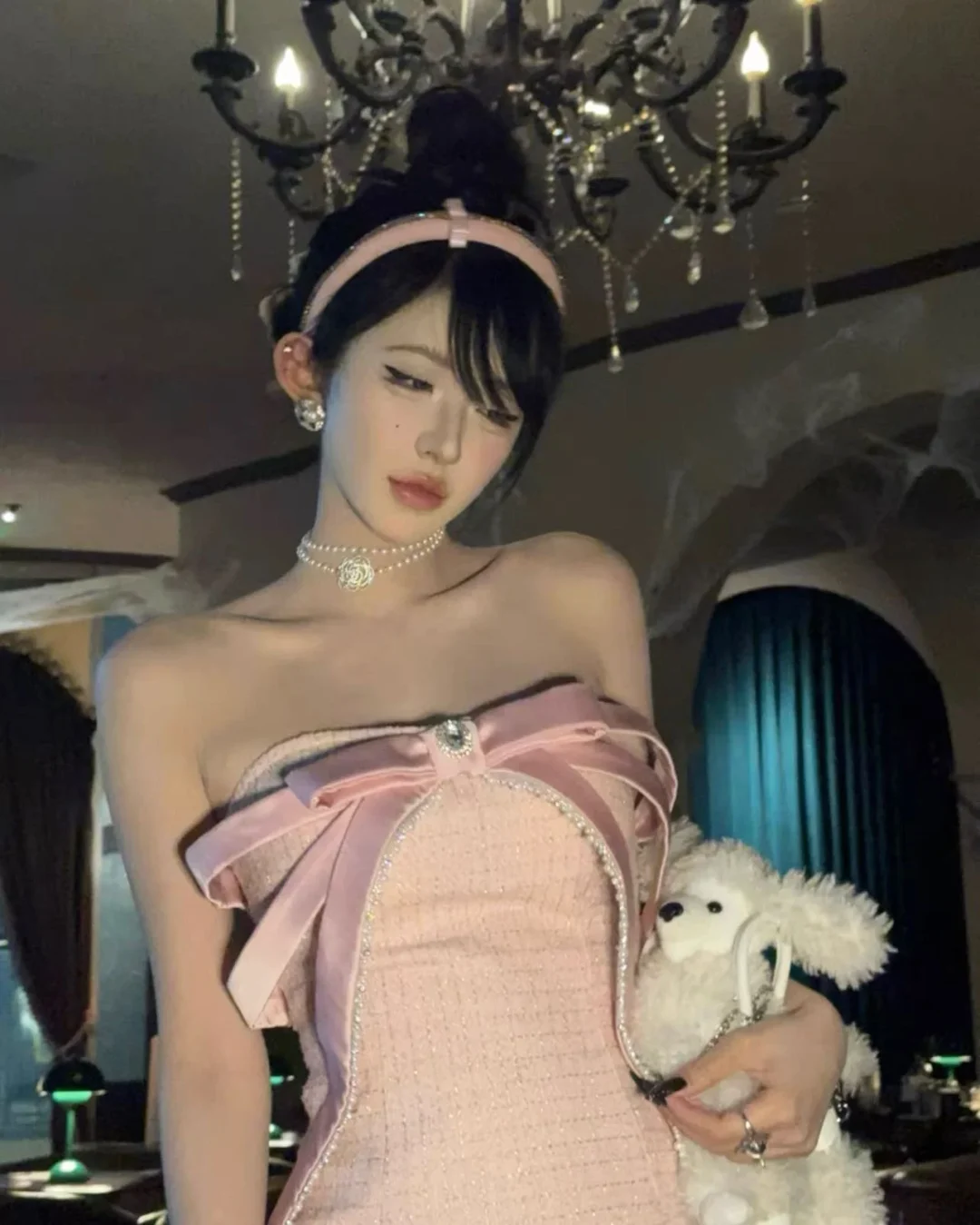 Photo 9 of Váy tweed hồng đính nơ nữ sang trọng