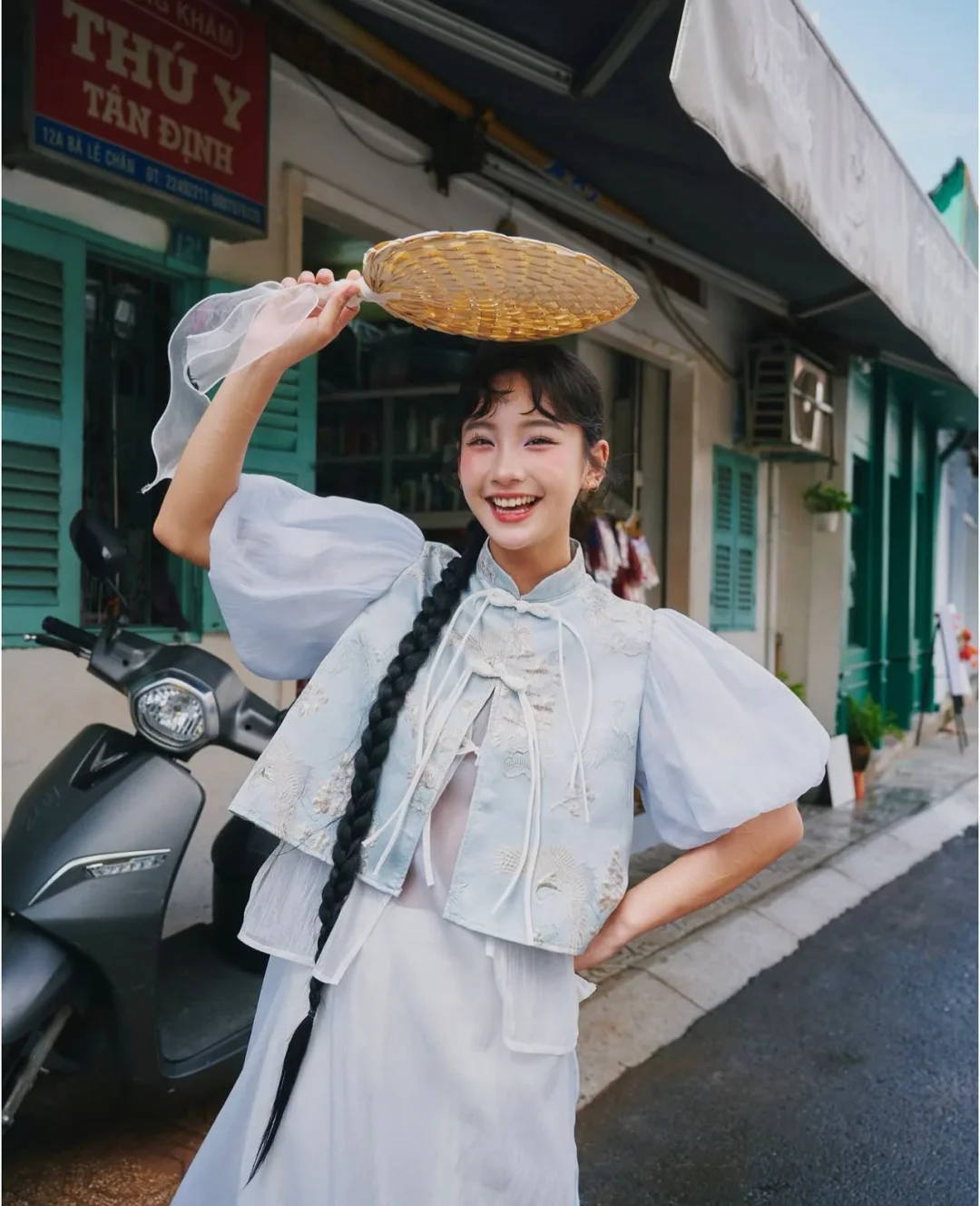 Photo 4 of Áo dài xanh pastel nữ REMMUS Cát An